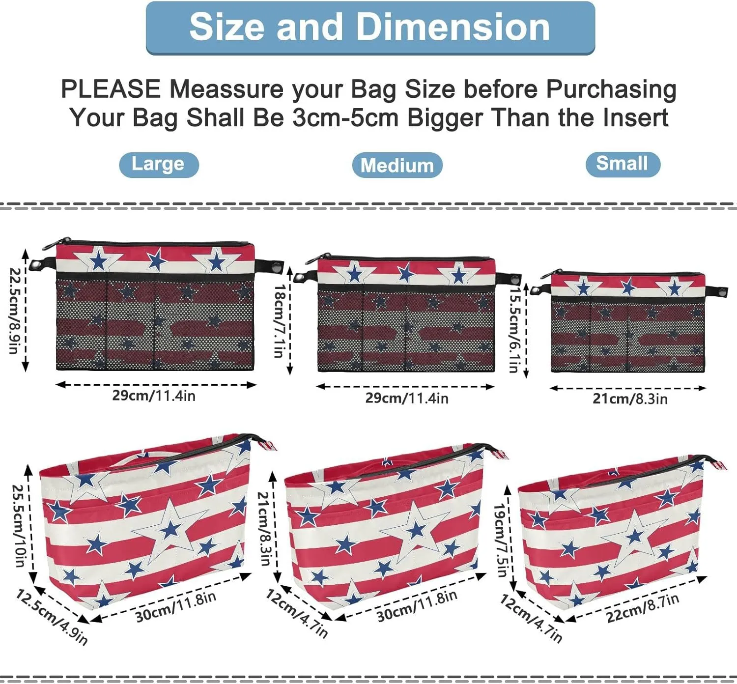 American Patriotic Blue Stars Red Stripes Independence Memorial Women's Portable Makeup Bag with Handle, Cosmetic Bag, Adjustable Travel Cosmetic Bag, Toiletry Storage Organizer for women L