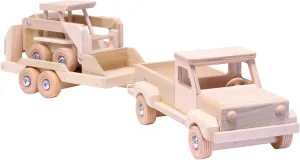 AmishToyBox.com Wooden Toy Pickup Truck and Flatbed Trailer with Skidloader Set