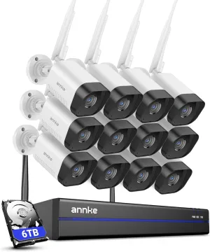 ANNKE Security Camera System, 16CH 4K NVR with 12 Cam 5MP Expandable, 6TB HDD, Indoor Outdoor Wireless Cameras for Home, 100ft Night Vision, Human Detection,2-Way Audio, IP66 Waterproof