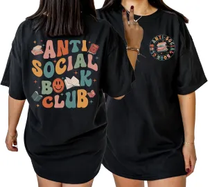 Anti Social Book Club Shirt - Reading Groovy 2 Sided T-Shirt for Librarian Book Lovers