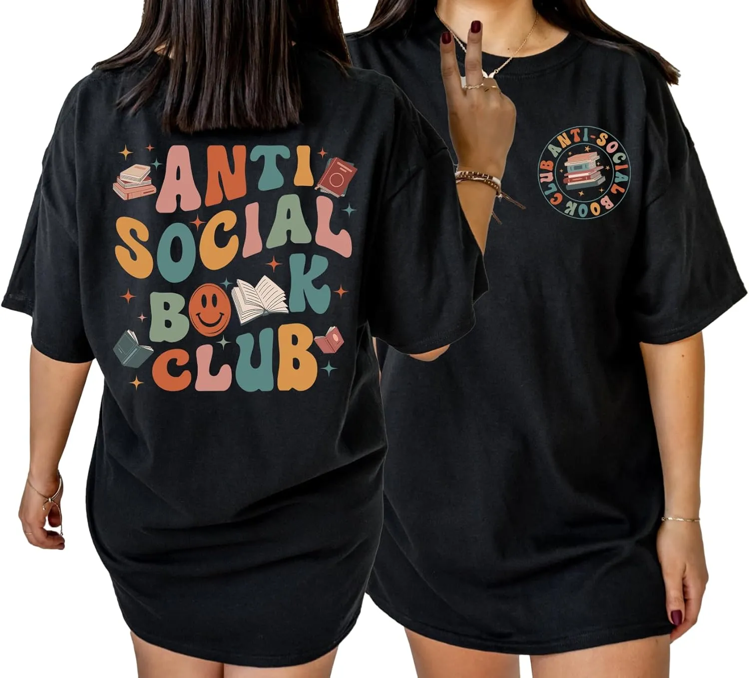 Anti Social Book Club Shirt - Reading Groovy 2 Sided T-Shirt for Librarian Book Lovers