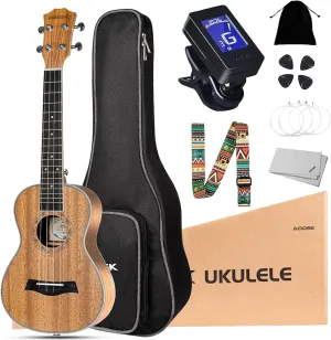 AODSK Concert Ukulele Beginner Mahogany 23 Inch Ukelele Kit with Gig Bag Strap Nylon String Tuner 3 picks Cloth Online Lesson