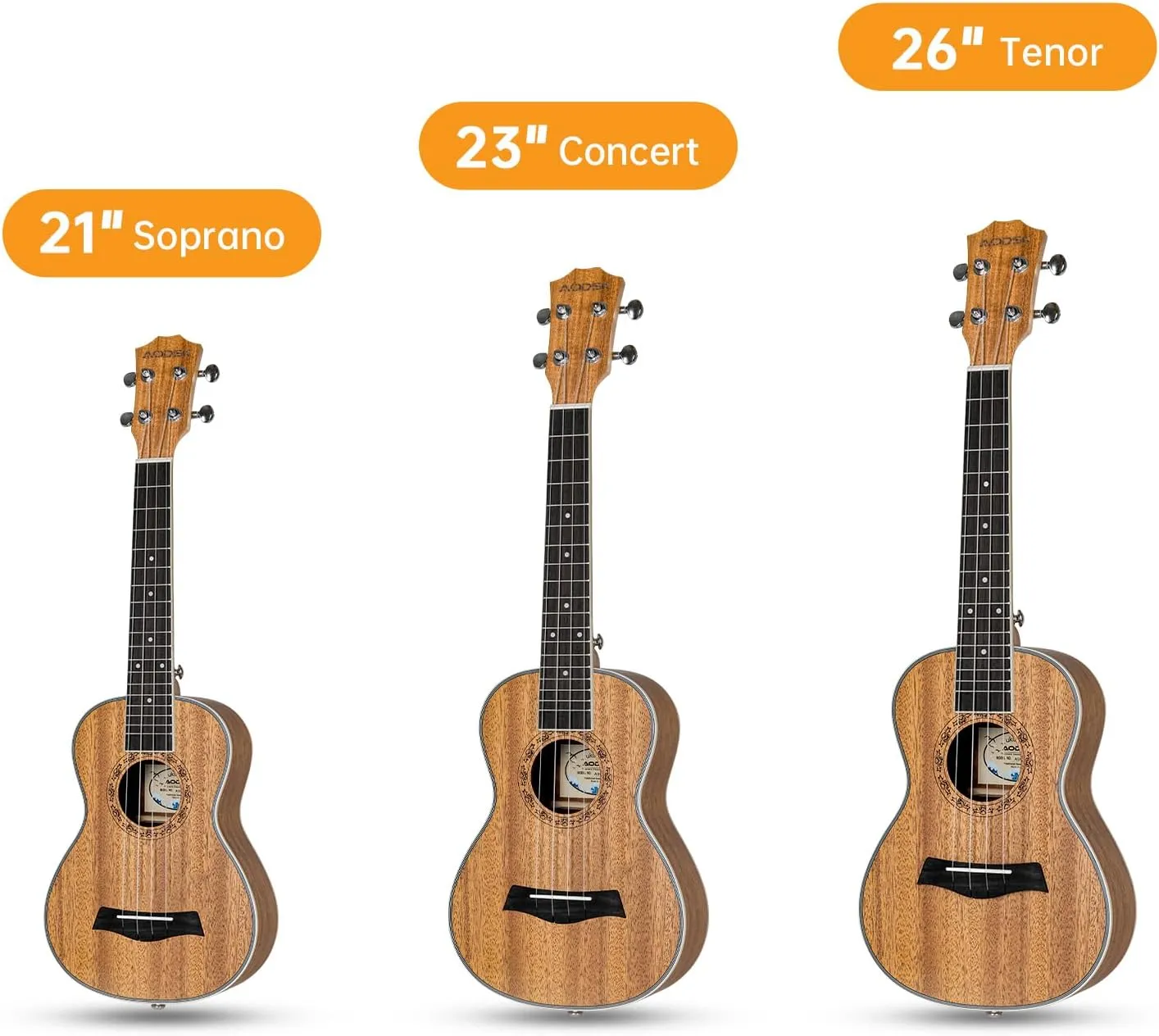 AODSK Concert Ukulele Beginner Mahogany 23 Inch Ukelele Kit with Gig Bag Strap Nylon String Tuner 3 picks Cloth Online Lesson
