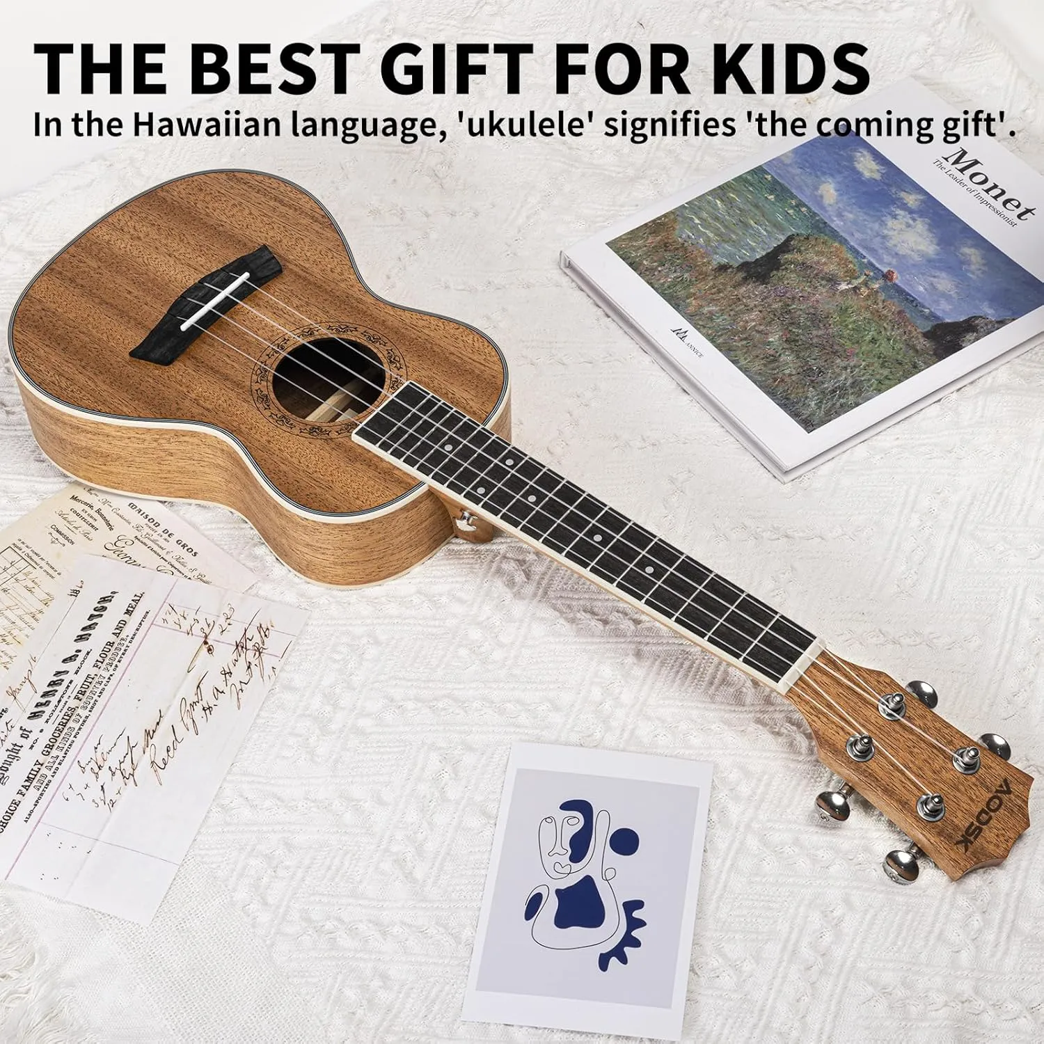 AODSK Concert Ukulele Beginner Mahogany 23 Inch Ukelele Kit with Gig Bag Strap Nylon String Tuner 3 picks Cloth Online Lesson