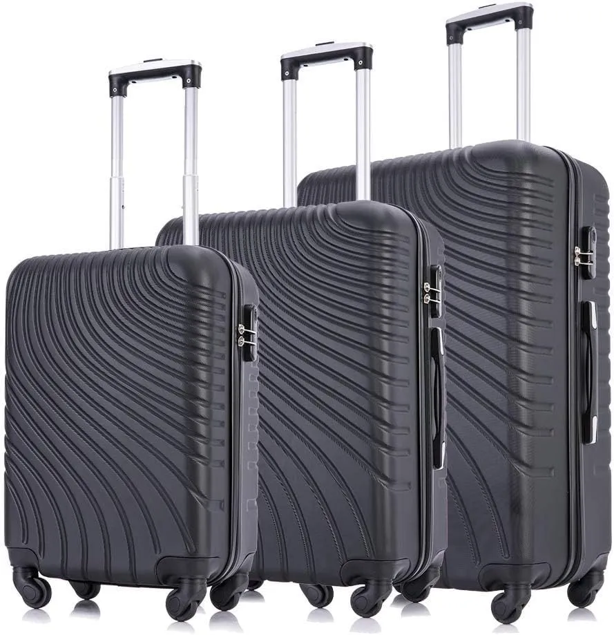 Apelila 20-28 Inch Hardshell Luggage Set (3-Piece) – ABS Spinner Suitcases with Durable Hard Shell & Smooth Rolling Wheels – Black Carry-On & Check-In Bags for Travel