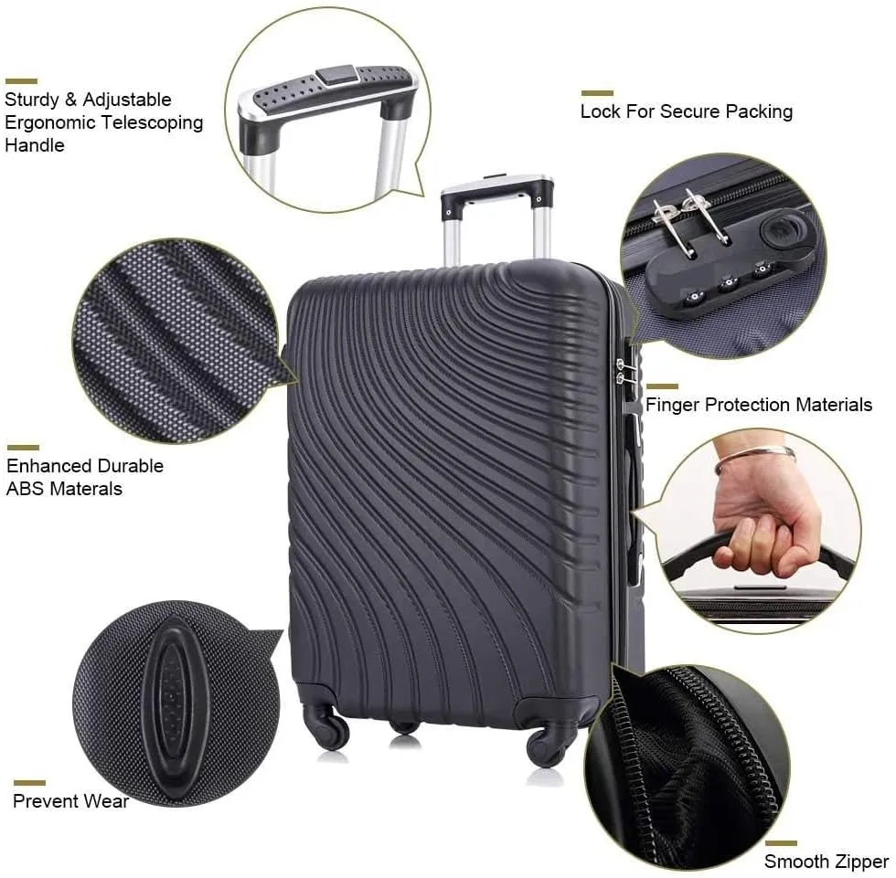 Apelila 20-28 Inch Hardshell Luggage Set (3-Piece) – ABS Spinner Suitcases with Durable Hard Shell & Smooth Rolling Wheels – Black Carry-On & Check-In Bags for Travel