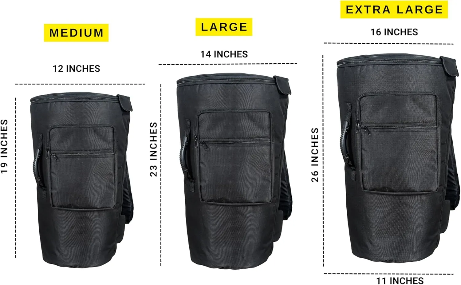 ARAW Djembe Backpack, Double Layer Drum Bag with Shoulder Strap, Accessories Pocket, Carrying Case (Black, X-Large (26H x 16W))