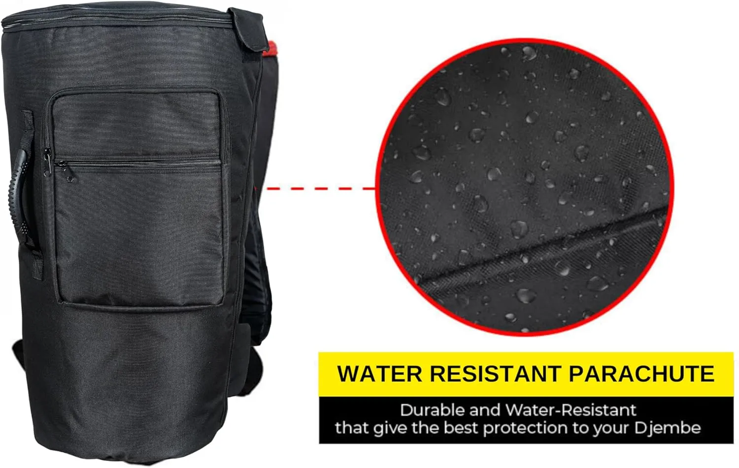 ARAW Djembe Backpack, Double Layer Drum Bag with Shoulder Strap, Accessories Pocket, Carrying Case (Black, X-Large (26H x 16W))