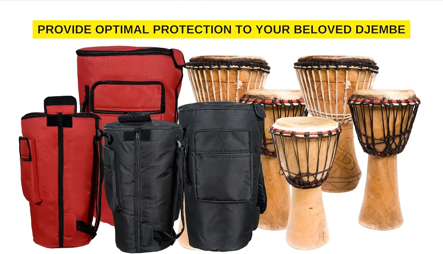 ARAW Djembe Backpack, Double Layer Drum Bag with Shoulder Strap, Accessories Pocket, Carrying Case (Black, X-Large (26H x 16W))