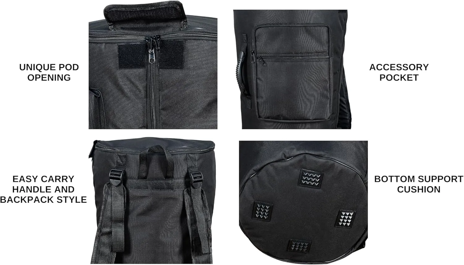 ARAW Djembe Backpack, Double Layer Drum Bag with Shoulder Strap, Accessories Pocket, Carrying Case (Black, X-Large (26H x 16W))