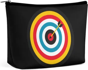 Archery Bullseye Target Sports Travel Cosmetic Bag PU Leather Makeup Bag Toiletry Bag Portable Pouch Makeup Organizer Case