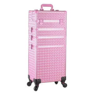 AROUS 5 in 1 Professional Makeup Train Case Aluminum Cosmetic Case Rolling Makeup Case Extra Large Trolley Makeup Travel Organizer, with 360° Swivel Wheels, All Pink