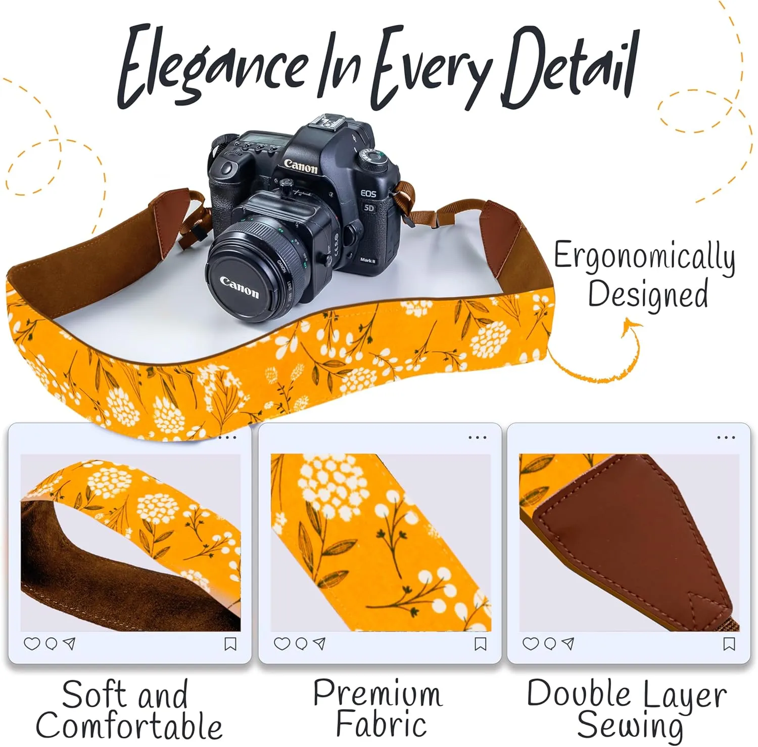 Art Tribute Camera Strap Shoulder, Crossbody Belt For All DSLR and Mirrorless Camera Including Binoculars Universal Strap Yellow Spring Flowers Neck Belt Best Gift for Men & Women Photographers