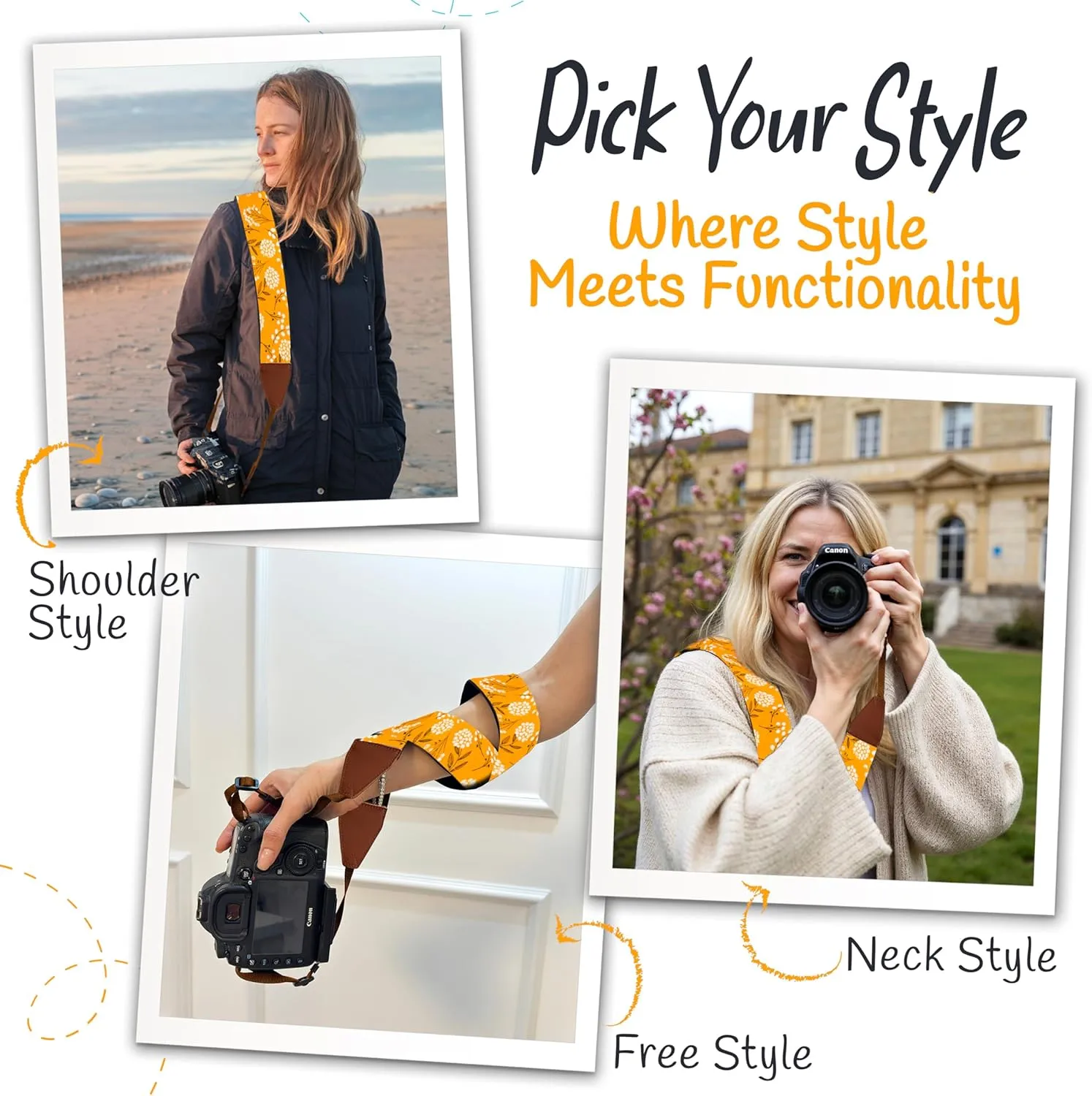 Art Tribute Camera Strap Shoulder, Crossbody Belt For All DSLR and Mirrorless Camera Including Binoculars Universal Strap Yellow Spring Flowers Neck Belt Best Gift for Men & Women Photographers