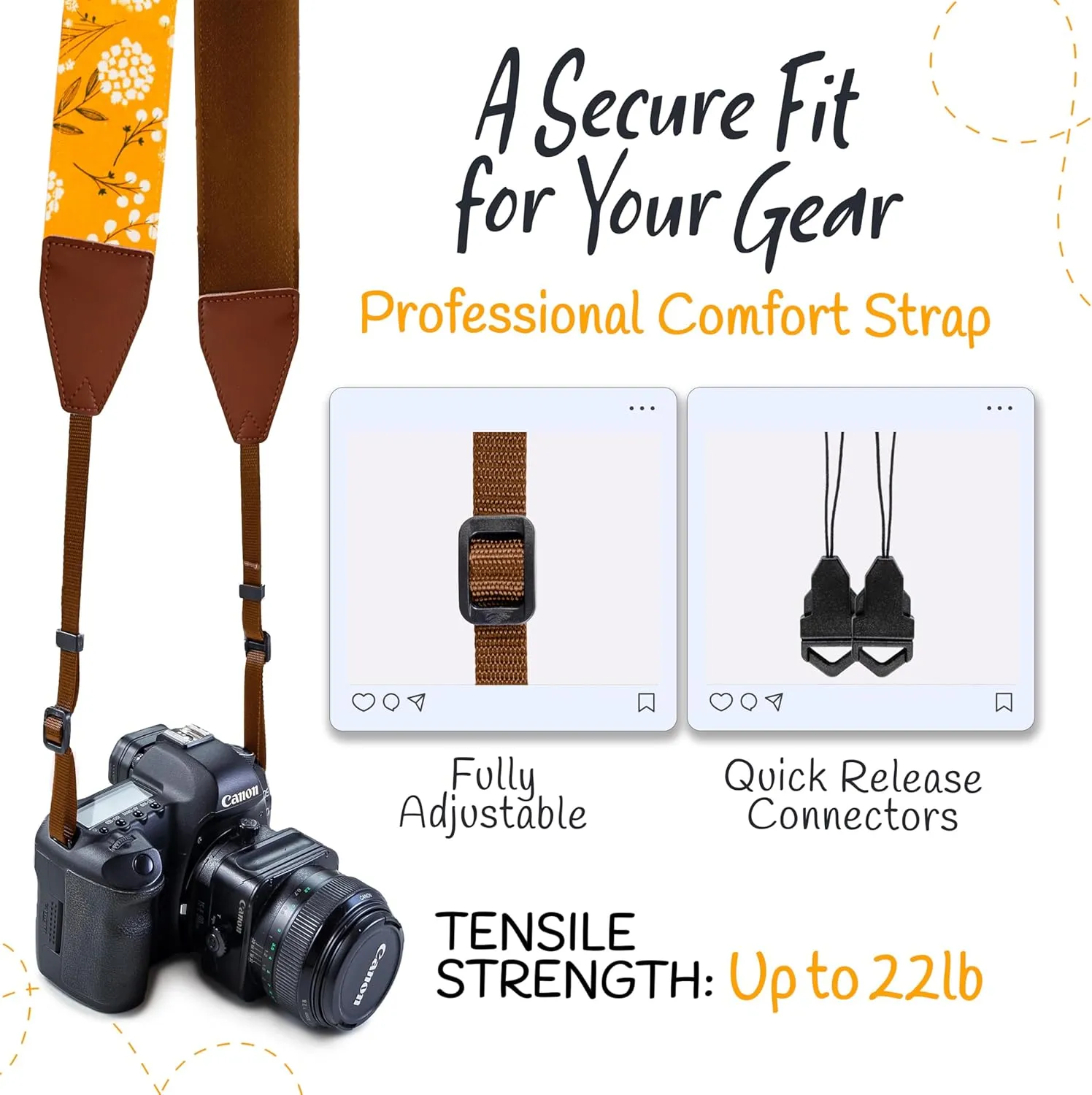 Art Tribute Camera Strap Shoulder, Crossbody Belt For All DSLR and Mirrorless Camera Including Binoculars Universal Strap Yellow Spring Flowers Neck Belt Best Gift for Men & Women Photographers