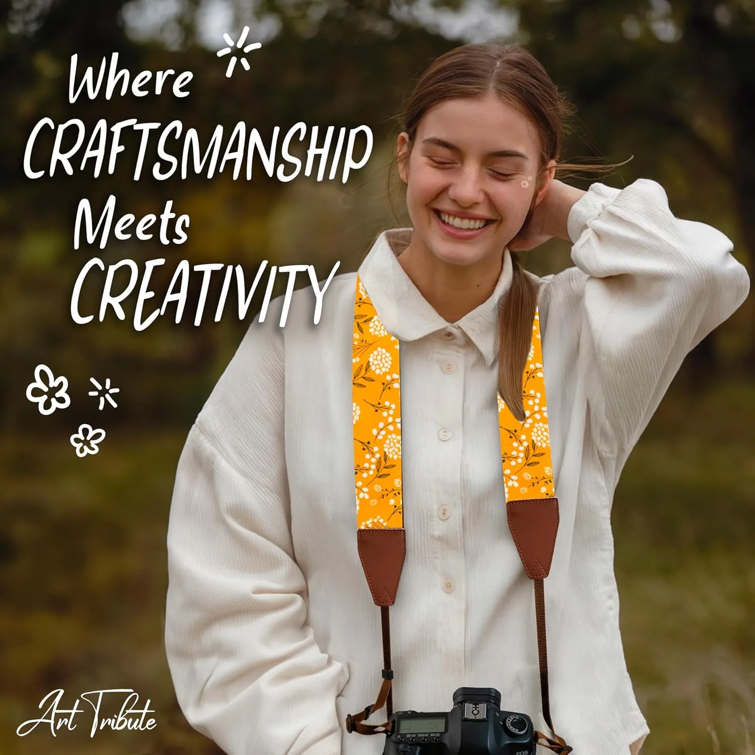 Art Tribute Camera Strap Shoulder, Crossbody Belt For All DSLR and Mirrorless Camera Including Binoculars Universal Strap Yellow Spring Flowers Neck Belt Best Gift for Men & Women Photographers