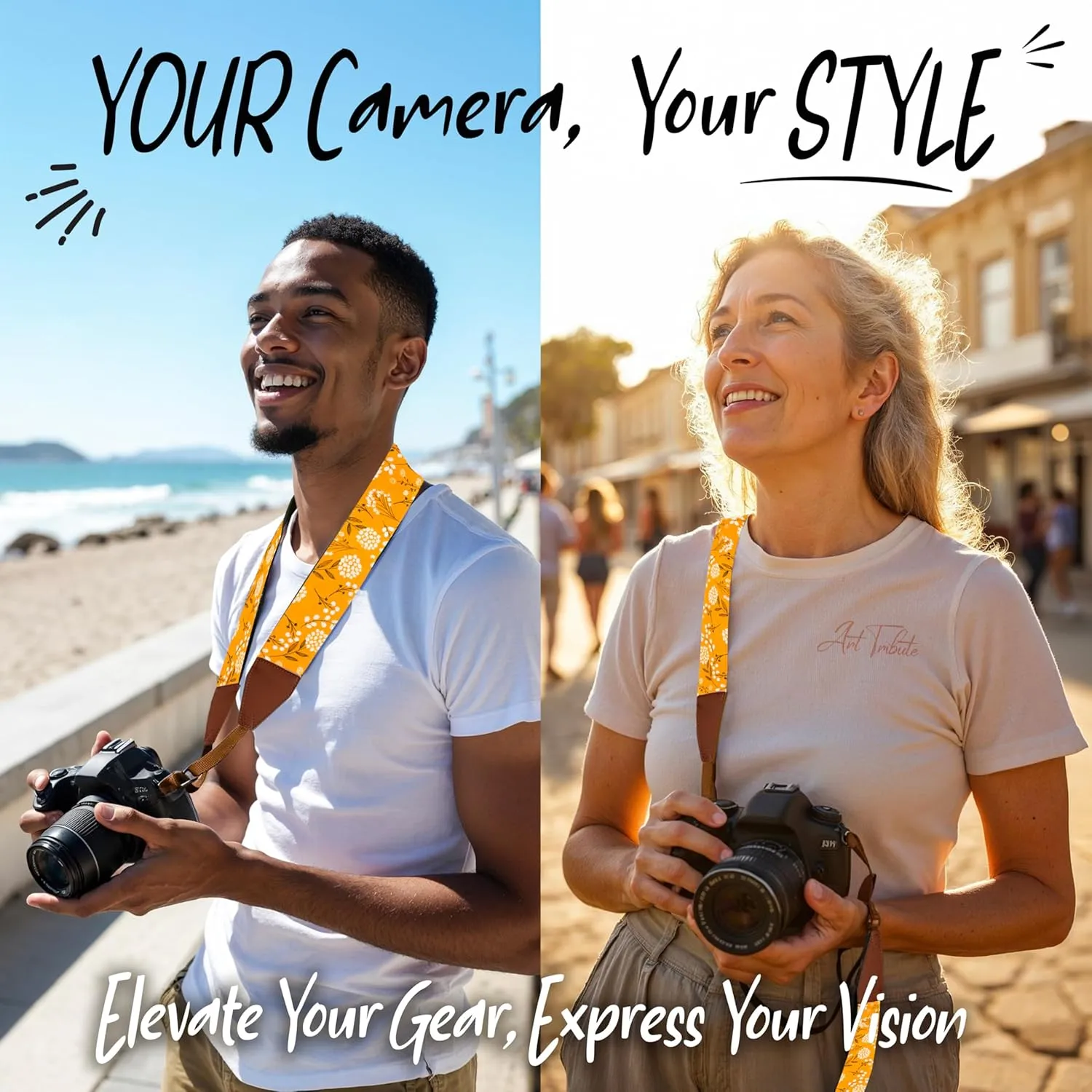 Art Tribute Camera Strap Shoulder, Crossbody Belt For All DSLR and Mirrorless Camera Including Binoculars Universal Strap Yellow Spring Flowers Neck Belt Best Gift for Men & Women Photographers