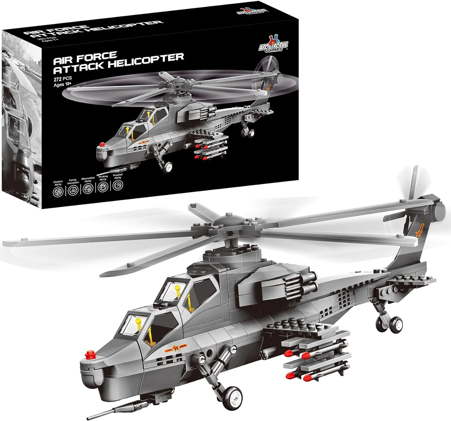 Attack Helicopter Air Force Building Block Set – 283-Pcs Helicopter Building Toys Set – Building Block Plane Toy for Kids Older Than 10 and Adults – Compatible with All Building Bricks