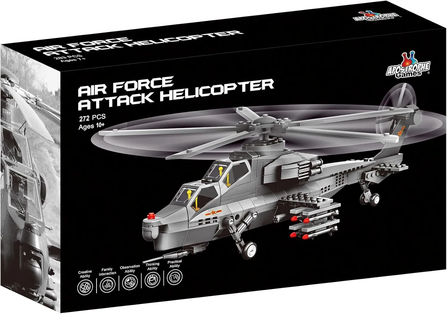 Attack Helicopter Air Force Building Block Set – 283-Pcs Helicopter Building Toys Set – Building Block Plane Toy for Kids Older Than 10 and Adults – Compatible with All Building Bricks