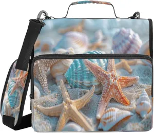 ATTX Colorful Starfish Zipper Binder with Adjustable Padded Strap - 3 Ring 500 Sheet Capacity Binder Bag with Multi-Pocket Organizer, Fits 12 Inch Laptop#610