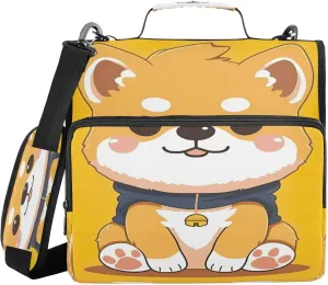 ATTX Cute Kawaii Dog Zipper Binder with Adjustable Padded Strap - 3 Ring 500 Sheet Capacity Binder Bag with Multi-Pocket Organizer, Fits 12 Inch Laptop#561