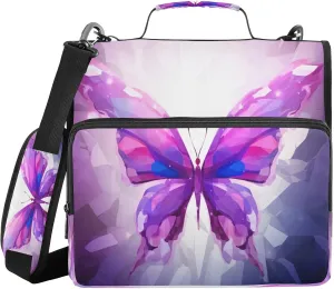 ATTX Purple Butterfly Zipper Binder with Adjustable Padded Strap - 3 Ring 500 Sheet Capacity Binder Bag with Multi-Pocket Organizer, Fits 12 Inch Laptop#449