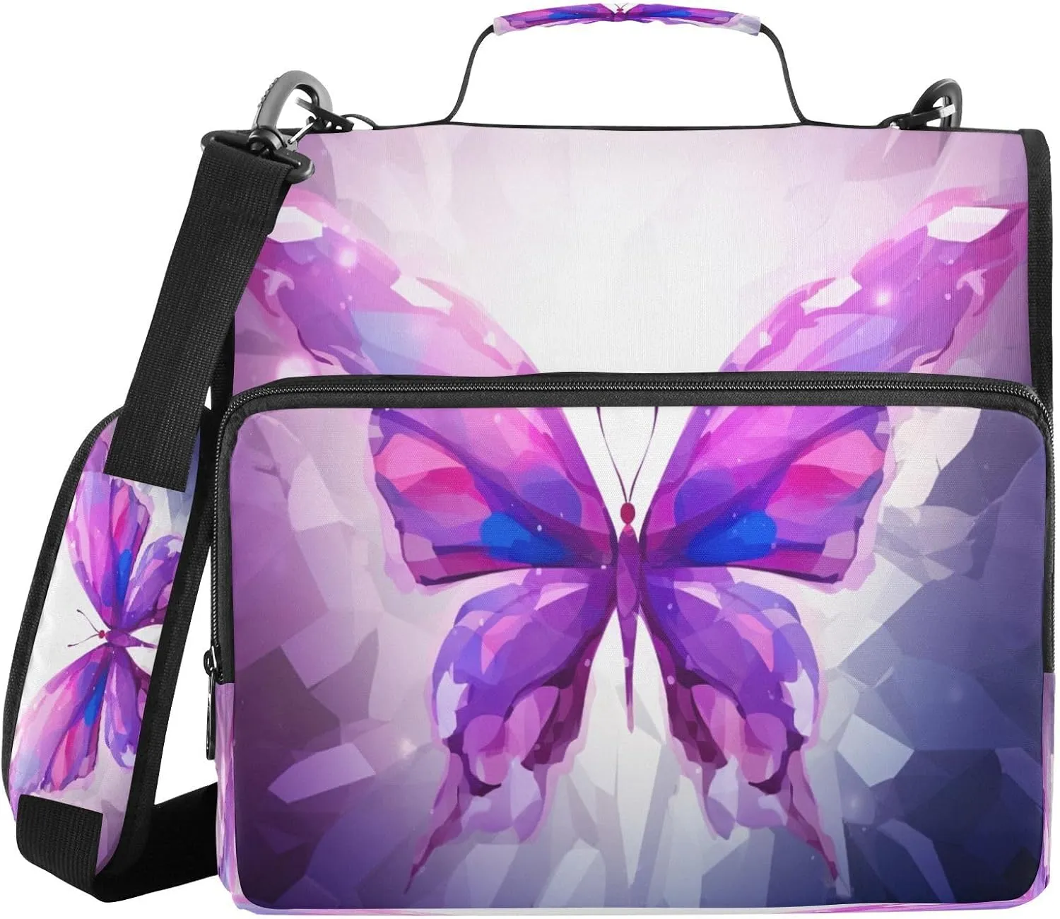 ATTX Purple Butterfly Zipper Binder with Adjustable Padded Strap - 3 Ring 500 Sheet Capacity Binder Bag with Multi-Pocket Organizer, Fits 12 Inch Laptop#449