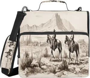 ATTX Western Cowboys Zipper Binder with Adjustable Padded Strap - 3 Ring 500 Sheet Capacity Binder Bag with Multi-Pocket Organizer, Fits 12 Inch Laptop#39