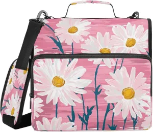 ATTX White Daisies Zipper Binder with Adjustable Padded Strap - 3 Ring 500 Sheet Capacity Binder Bag with Multi-Pocket Organizer, Fits 12 Inch Laptop#37
