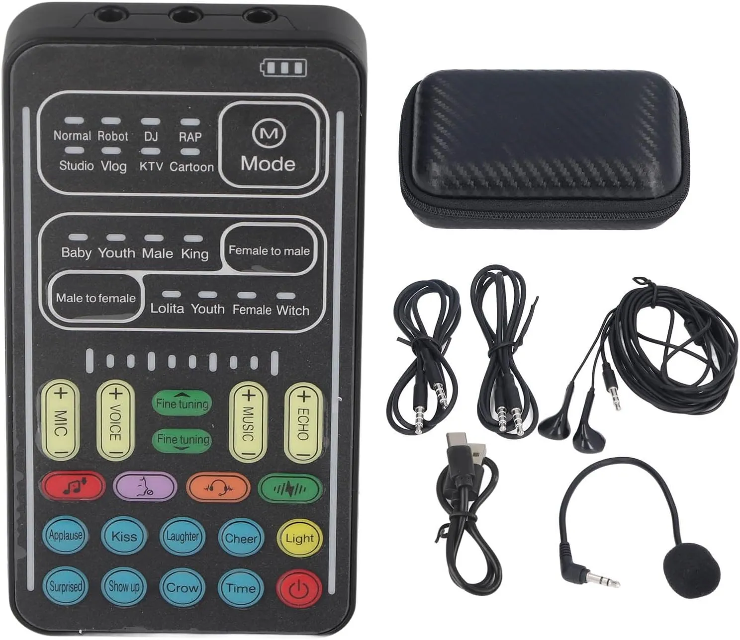 Audio Mixer, I9 Voice Changer Set Live Sound Card for Live Streaming, Multifunction Portable Recording Mini Sound Card Audio Mixer for Game Anchor Recording Computer (English Version)