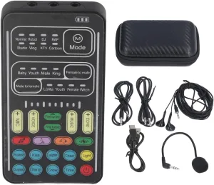 Audio Mixer, I9 Voice Changer Set Live Sound Card for Live Streaming, Multifunction Portable Recording Mini Sound Card Audio Mixer for Game Anchor Recording Computer (English Version)