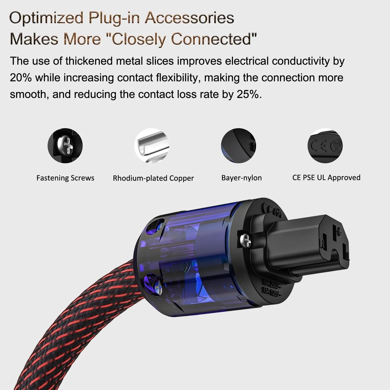 Audiocrast HiFi Power Cable, 10AWG, φ17MM, 4.9FT/1.5M, Hi-End Power Cord, OFC Conductor, Copper Shielding, AC Mains Cord with US Plug IEC C15 Connector