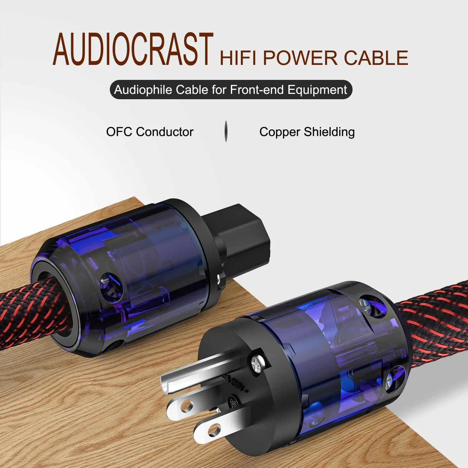 Audiocrast HiFi Power Cable, 10AWG, φ17MM, 4.9FT/1.5M, Hi-End Power Cord, OFC Conductor, Copper Shielding, AC Mains Cord with US Plug IEC C15 Connector