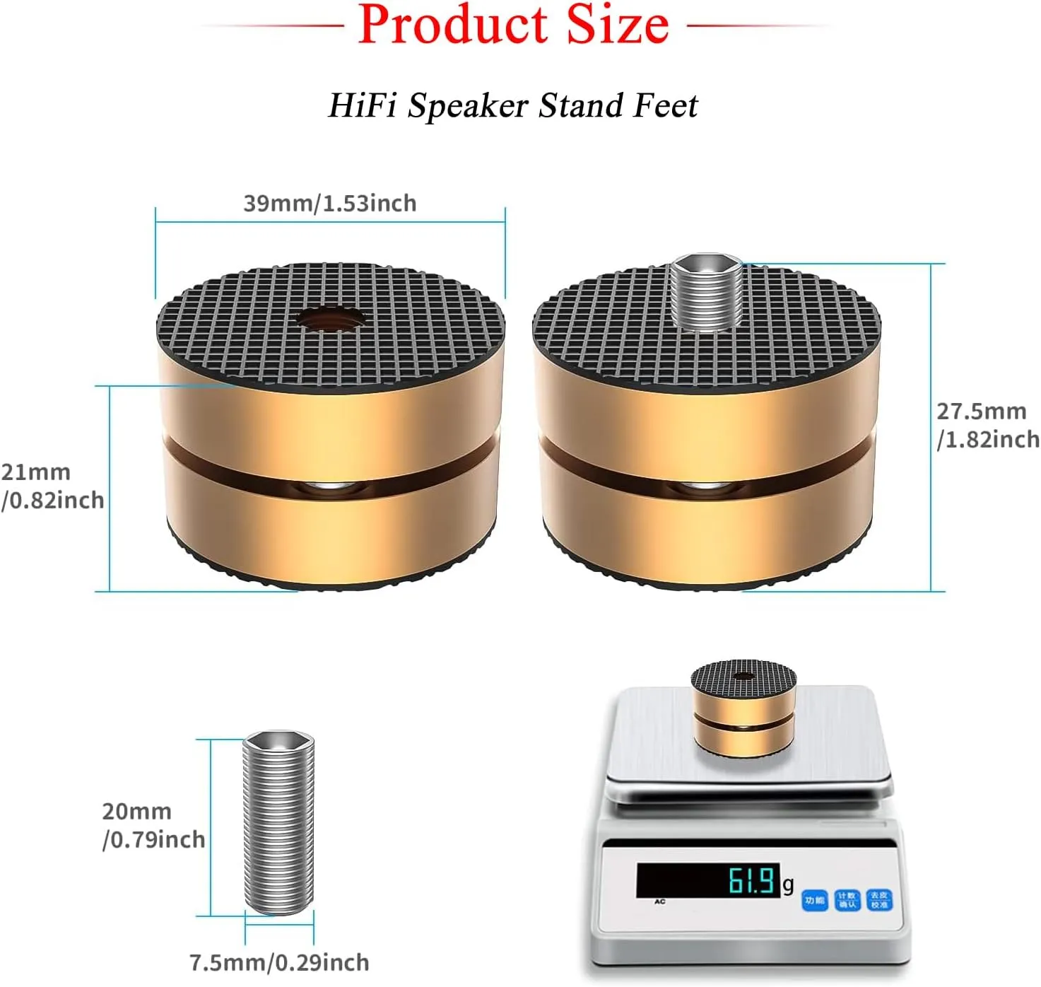 Audiocrast HiFi Speaker Spikes Stand Feet Shock Absorber Feet Pads Isolation Feet 40mm×23mm Aluminum with Balls for Audio Speaker Subwoofer CD DVD Amplifier Turntable DAC