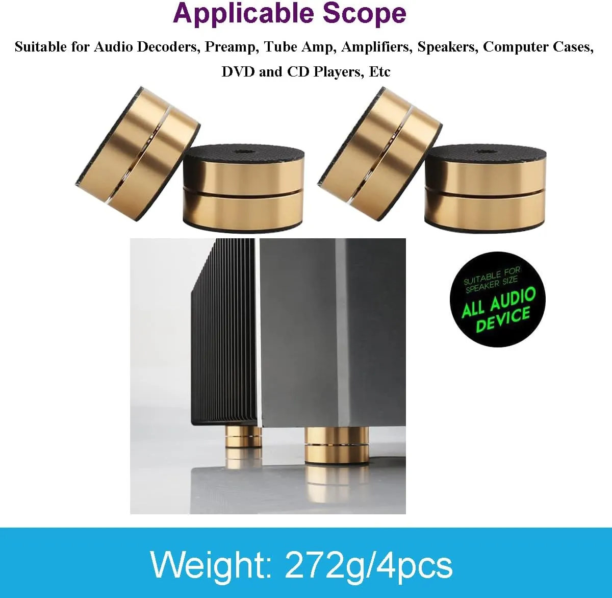 Audiocrast HiFi Speaker Spikes Stand Feet Shock Absorber Feet Pads Isolation Feet 40mm×23mm Aluminum with Balls for Audio Speaker Subwoofer CD DVD Amplifier Turntable DAC