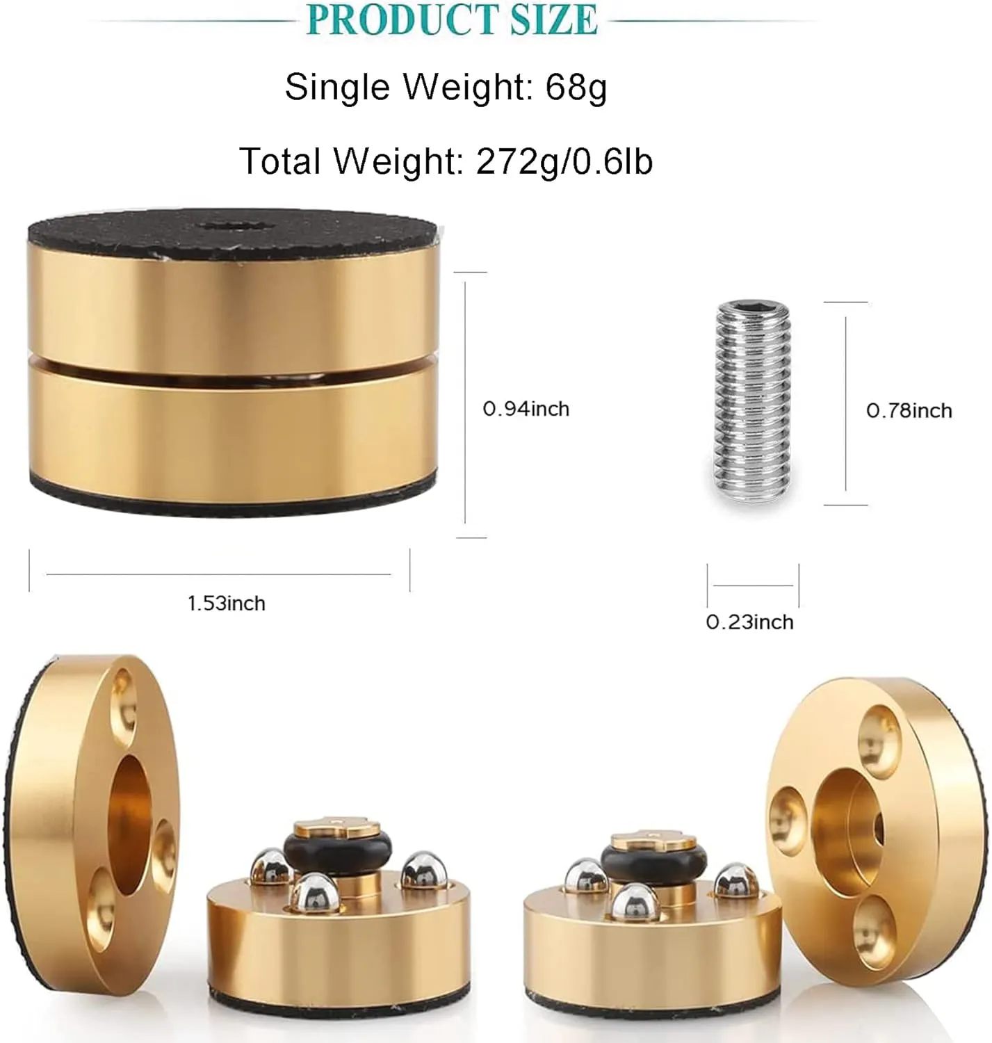 Audiocrast HiFi Speaker Spikes Stand Feet Shock Absorber Feet Pads Isolation Feet 40mm×23mm Aluminum with Balls for Audio Speaker Subwoofer CD DVD Amplifier Turntable DAC