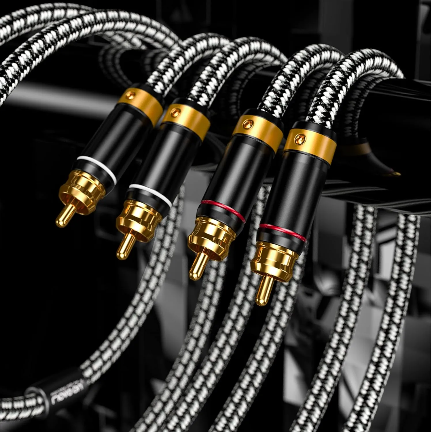 Audiophiles RCA Cable, 2RCA Male to 2RCA Male HiFi System Silvered-Plated Copper core with ferrite cores, Diameter 6.5mm (2m (6.5 Feet))