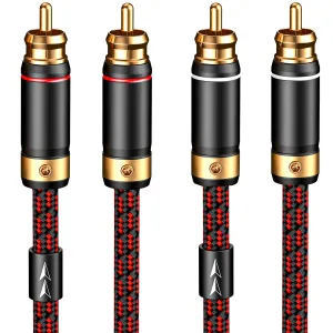 Audiophiles RCA/Phono Cable 2 RCA Male to 2 RCA Male HiFi System Interconnect Cable Braided for Home Cinema Subwoofer Amplifiers Blu-ray (Straight to Straight, 2.5ft/0.75m)