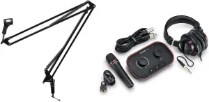 Audiosavings Bundle: (1) Focusrite Vocaster One Studio USB-C Podcasting Audio Interface Mic Headphones Bundle with (1) Rockville DMS40 40" Microphone Boom Arm USB Mic Stand Desk Clamp (2 Items)