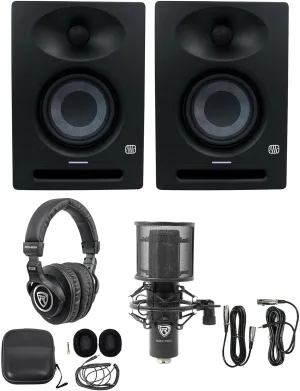 Audiosavings Bundle: (2) Presonus Eris Studio 4 Powered Active 4" Studio Monitor Speaker Bundle with Rockville PRO-M50 Studio Headphones & Rockville RCM PRO Studio/Recording Microphone (4 Items)