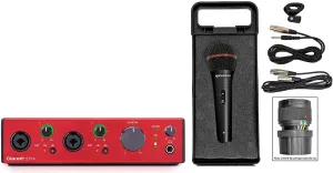 Audiosavings Bundle: Focusrite Clarett 2Pre USB-C Audio Recording Interface, 2 Mic Preamps/JFET/ADAT Bundle with Rockville RMIC-SR Handheld DJ Vocal Recording Wired Microphone Cable Mic Case (2 Items)