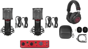 Audiosavings Bundle: Focusrite Clarett  2Pre USB-C Audio Recording Interface Bundle with (2) Rockville RCM SR Studio/Recording Condenser Microphone   Rockville PRO-M50 SR Studio Headphones (4 Items)