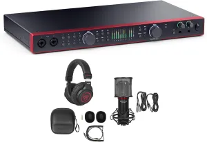 Audiosavings Bundle: Focusrite SCARLETT 18I20 4G 4th Gen 192 kHz Audio Interface Bundle with Rockville PRO-M50 SR Studio Headphones Cable Case & Rockville RCM SR Condenser Microphone (3 Items)