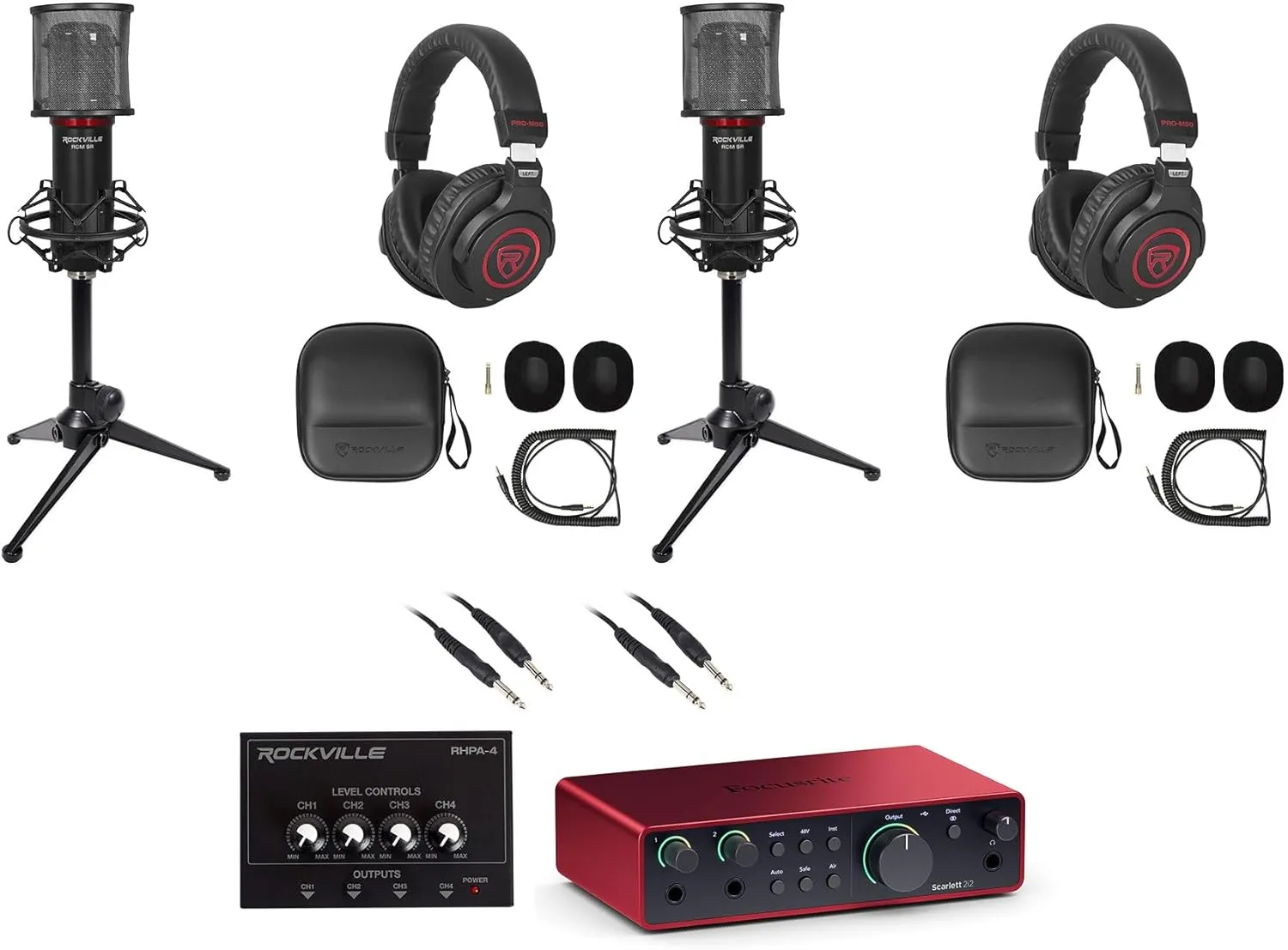 Audiosavings Bundle:(1) Focusrite Scarlett 2i2 4th Gen Studio Recording USB Audio Interface Software Bundle with (2) Rockville RCM SR Studio/Recording Microphone Mic w/Samsung Capacitors (Items 3)