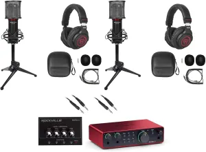 Audiosavings Bundle:(1) Focusrite Scarlett 2i2 4th Gen Studio Recording USB Audio Interface Software Bundle with (2) Rockville RCM SR Studio/Recording Microphone Mic w/Samsung Capacitors (Items 3)
