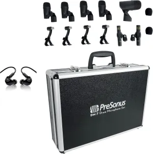Audiosavings Bundle:(1) PRESONUS DM-7 Seven-Piece Drum Microphone Kit 7 Drum Mics w/Case Bundle with (1) Mackie MP-120 Single Dynamic Driver Professional in-Ear Monitors   Carry Case (Items 2)