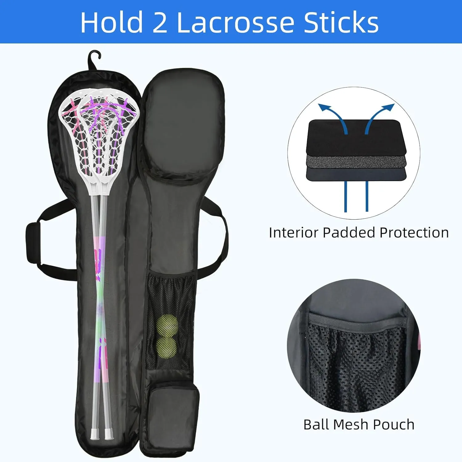 AUMTISC Lacrosse Stick Bag for Men Women, Padded Lacrosse Equipment Bag with Separate Cleats Compartment, Removable Shoulder Strap and Water Bottle Pocket, 46" Lax Stick Gear Bag