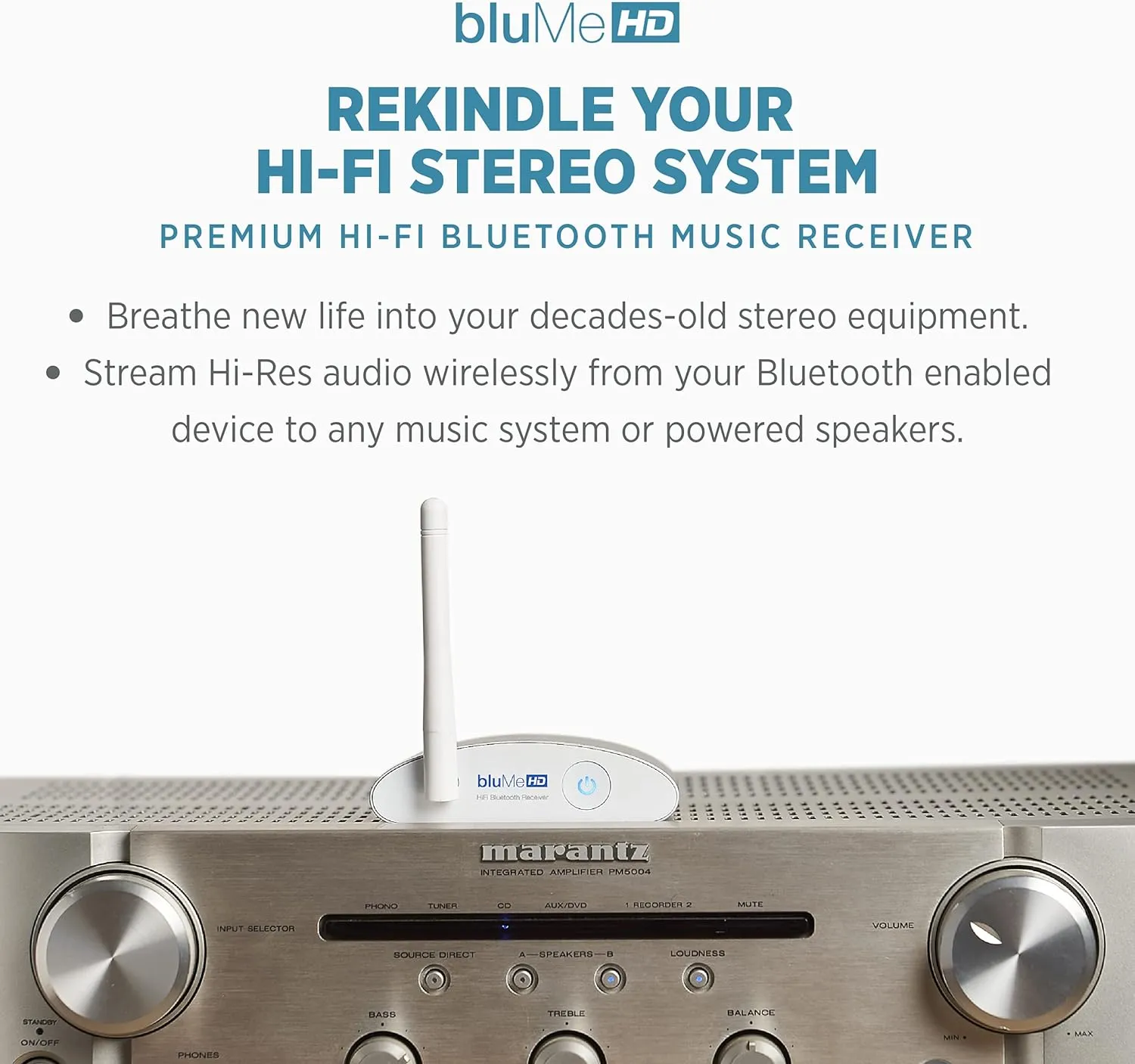 Auris Blume HD Long Range Bluetooth 5.3 Music Receiver Hi-Fi Audio Adapter with Audiophile DAC, LDAC & AptX HD for Home Stereo, AV Receiver or Amplifier