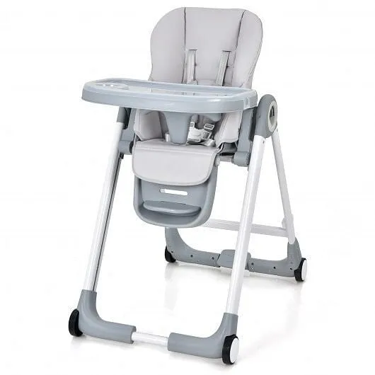 Baby Folding Convertible High Chair with Wheels and Adjustable Height-Gray - Col
