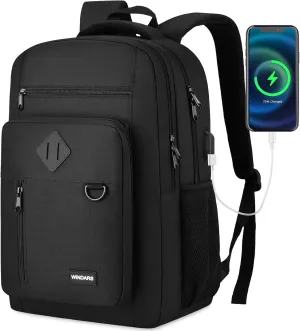 Backpack for Men and Women, Casual School Backpack Teen Boys and Girls Lightweight 17.3 Inch Laptop Bookbag with USB Charger for College Work Travel (Black)